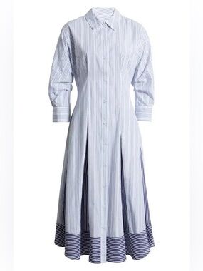 Blue Stripe Button-Front Shirt Dress